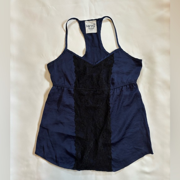 Kirra Tops - Kirra Sheer Camisole Spaghetti Strap Tank Top Navy Blue Small W/ Lace Lingerie